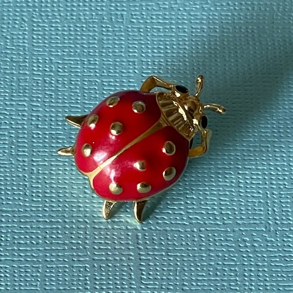 Vintage lady bug brooch, signed Trifari lady bug pin, lady bug jewelry, beetle brooch, signed Trifari beetle pin, gold lady bug brooch,