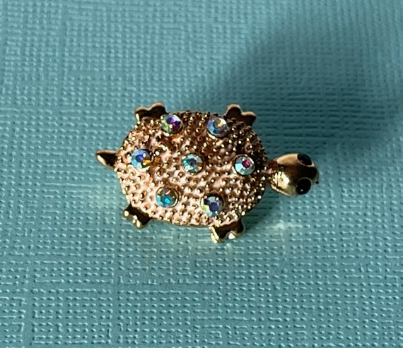 Rhinestone turtle brooch, gold turtle pin, tortoi… - image 4