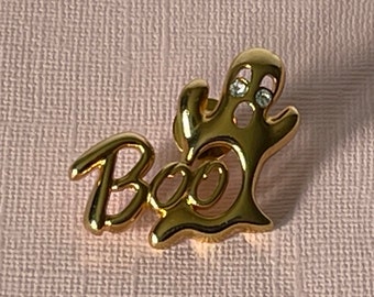 Vintage halloween brooch, vintage ghost brooch, boo brooch, rhinestone ghost pin, rhinestone boo pin, Halloween jewelry, boo brooch, ghost