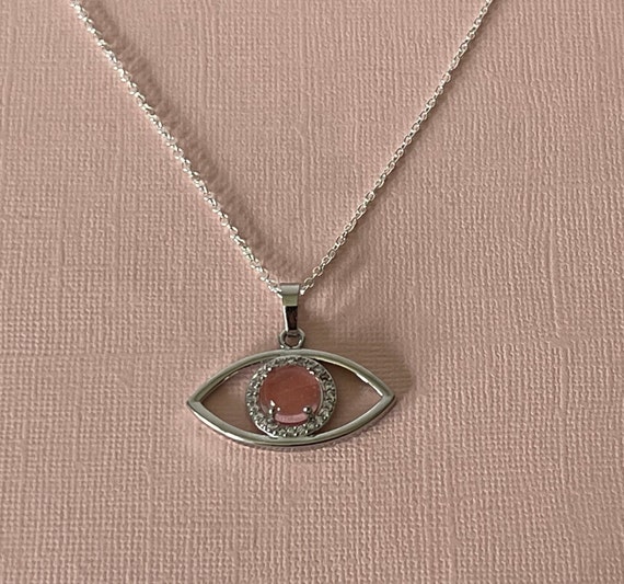 Evil eye necklace, cherry quartz evil eye necklac… - image 2