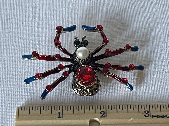 Red rhinestone spider pin, blue rhinestone spider… - image 5