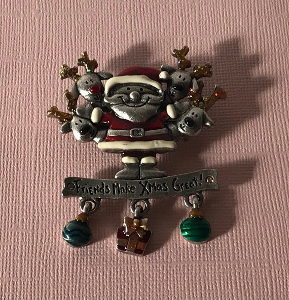 Vintage Christmas brooch, Santa brooch, Friends M… - image 2
