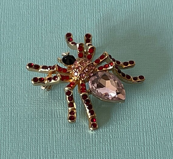 Pink and red rhinestone spider pin, spider brooch… - image 5