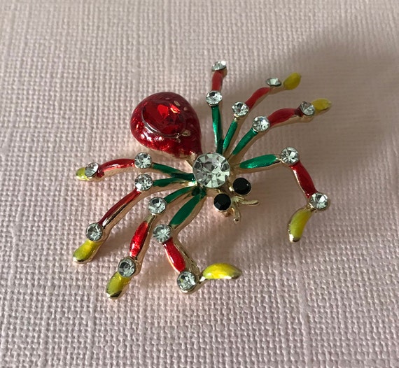 Rhinestone spider pin spider brooch, red spider p… - image 2