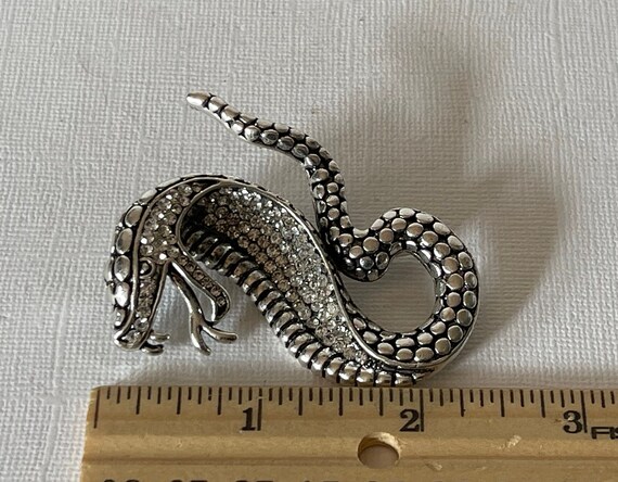 Rhinestone snake brooch, silver snake pin, snake … - image 4