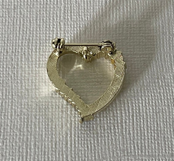 Vintage heart brooch, rhinestone heart pin, gold … - image 6