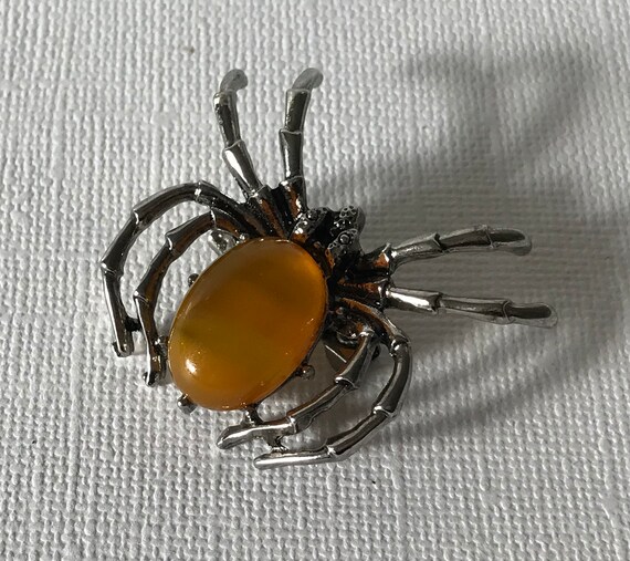 Orange spider brooch, agate spider brooch, silver… - image 7