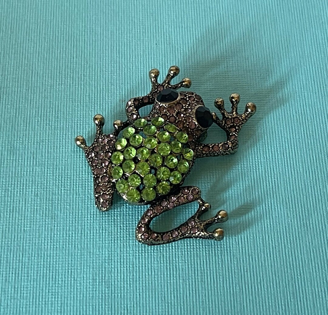 Fashion Green Alloy Crystal Rhinestone Poison Water Frog Toad Silver Pin Brooch