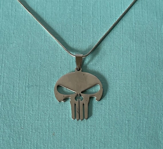 Skull necklace, punisher necklace, silver skull n… - image 1