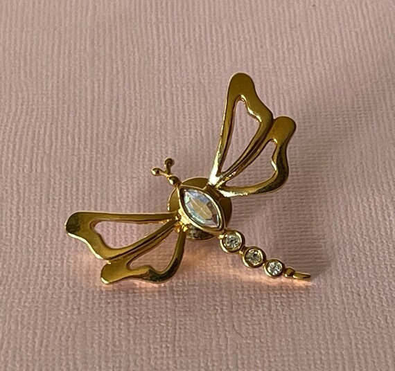 Vintage dragonfly brooch, dragonfly lapel pin, aurora borealis rhinestone dragonfly pin, gold dragonfly brooch, rhinestone dragonfly jewelry