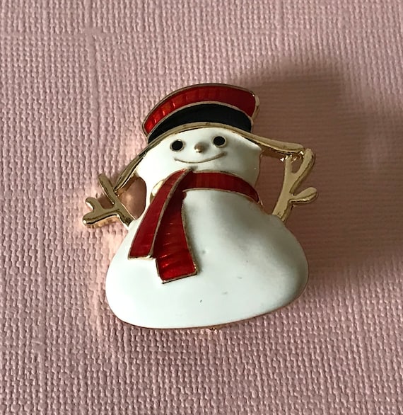 Vintage snowman Christmas pin, Christmas brooch, … - image 1