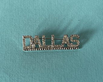 Vintage rhinestone Dallas brooch, Dallas jewelry, Dallas Tx, dallas cowboys, dallas stars, dallas mavericks, dallas brooch vintage, Dallas