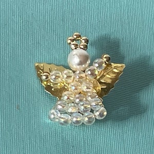 Vintage angel brooch, beaded angel pin, gold angel pin, guardian angel pin, Christmas angel pin, Christian jewelry, religious jewelry, angel