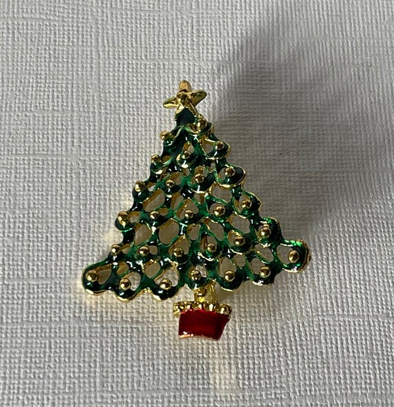 Vintage Christmas tree brooch, green Christmas tr… - image 4