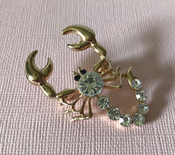 Rhinestone scorpion brooch, scorpion pin, gold sco