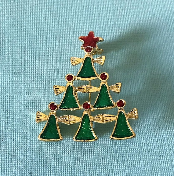 Vintage Christmas tree brooch, Christmas angel brooch, angel tree brooch, Christmas brooch, angel brooch, holiday pin, Christmas tree pins