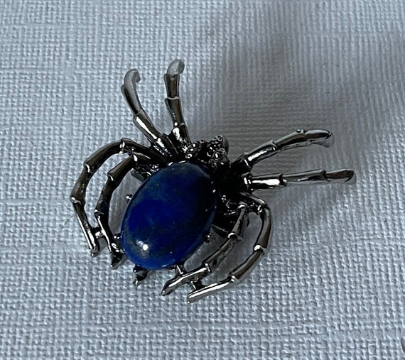 Lapis lazuli spider brooch, spider jewelry, blue … - image 3