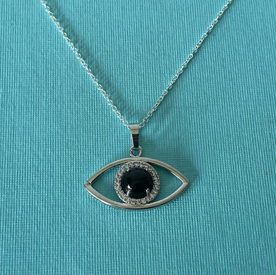 Evil eye necklace, black agate eye necklace, evil eye protection, black eye necklace, 20" necklace eye necklace, evil eye jewelry, black eye