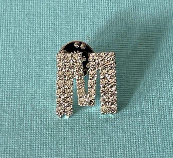 Vintage letter M brooch, letter W brooch, rhinestone m pin, letter m vintage, letter m jewelry, initial m pin, monogram m pin, letter w pin