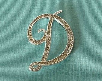 Large vintage letter D brooch, silver letter D pin, rhinestone letter D brooch, letter D jewelry, Large D brooch, monogram d, initial d pin