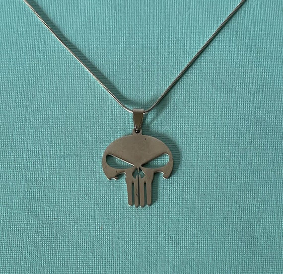 Skull necklace, punisher necklace, silver skull n… - image 9