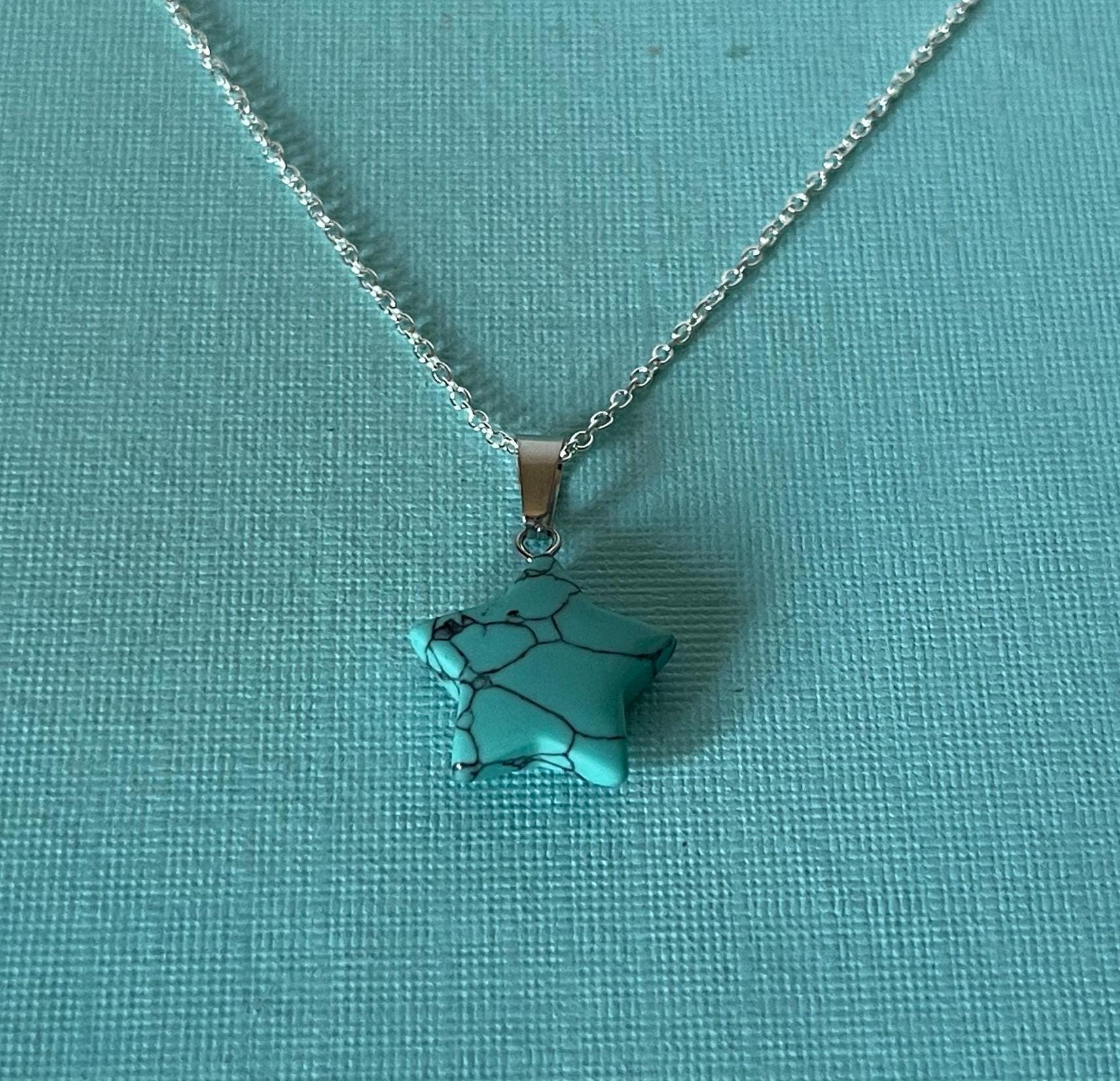 Cyan turquoise star necklace, 20" star necklace, star jewelry, blue star necklace, turquoise star necklace, star pendant, celestrial jewelry
