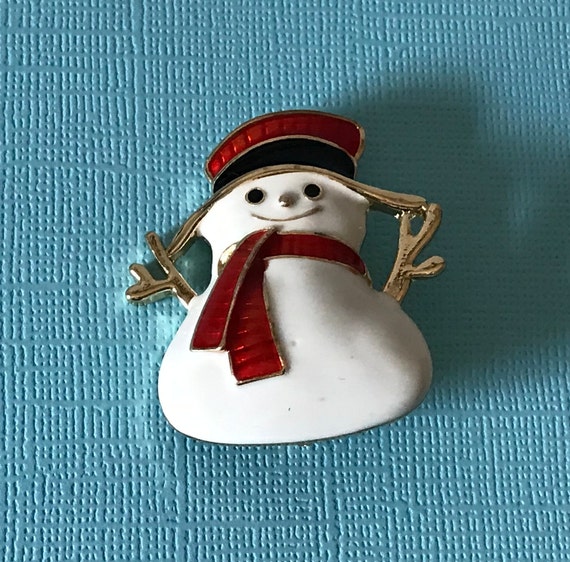 Vintage snowman Christmas pin, Christmas brooch, … - image 2