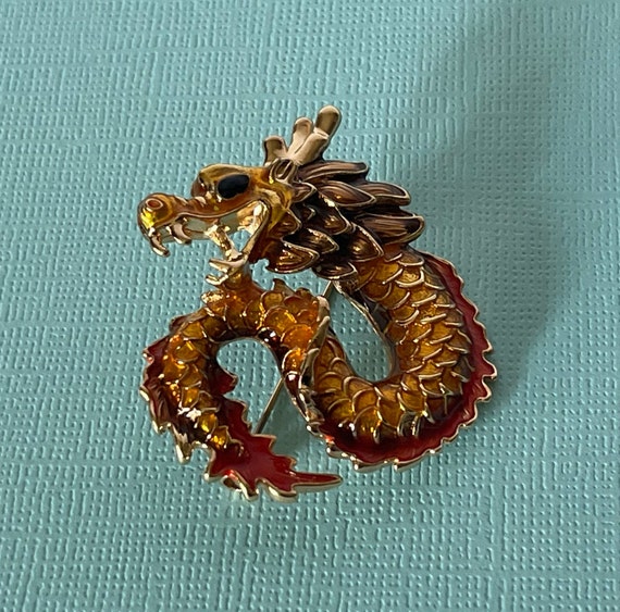 Orange dragon brooch, New Year's dragon pin, luck… - image 2
