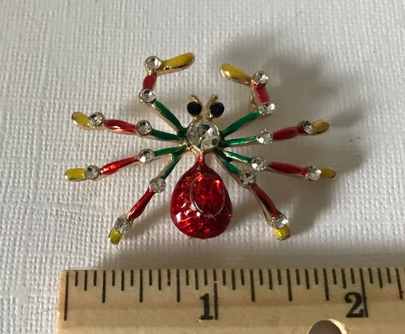 Red rhinestone spider brooch, halloween spider pi… - image 3