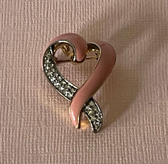 Vintage heart brooch, heart jewelry, pink heart b… - image 3