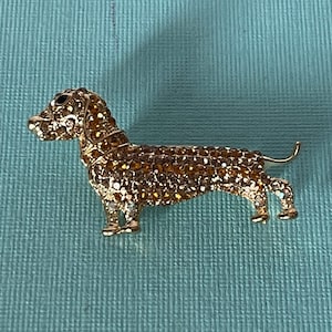 Rhinestone dachshund brooch, doxie pin, amber gold dachshund pin, dog jewelry, dog gifts, rhinestone dachshund brooch, dachshund jewelry