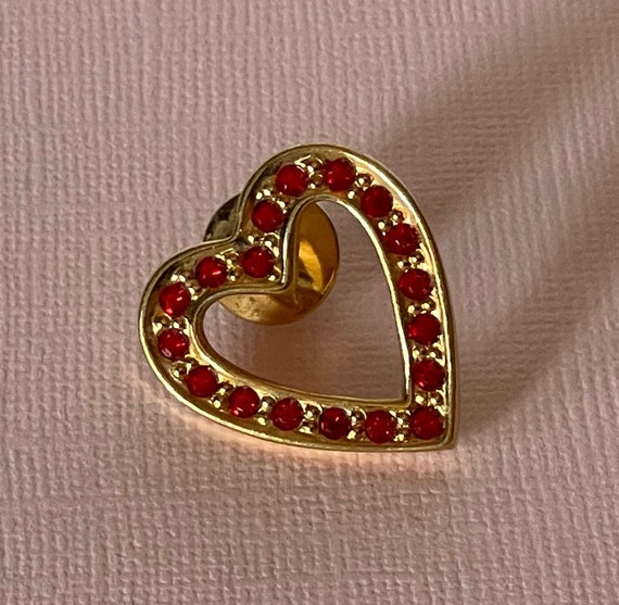 Vintage heart brooch, red rhinestone heart pin, h… - image 2