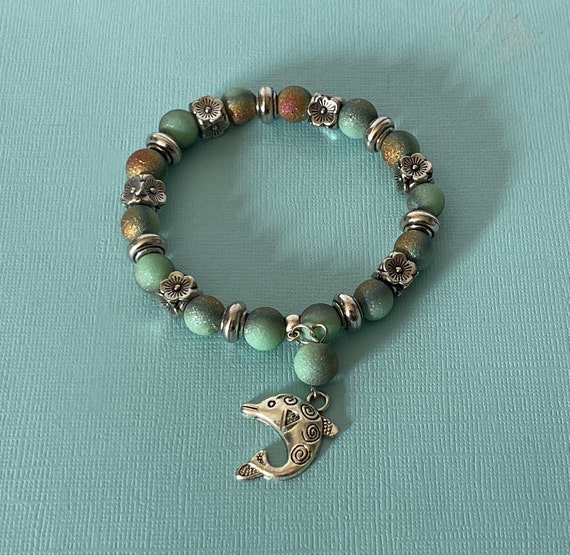 Beaded bracelet, dolphin bracelet, iridescent bea… - image 2