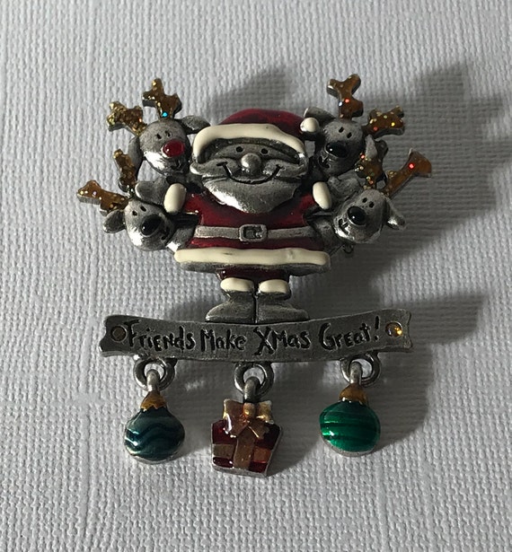 Vintage Christmas brooch, Santa brooch, Friends M… - image 3