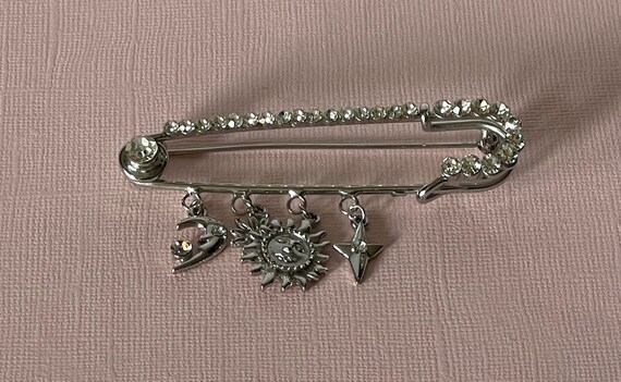 Vintage safety pin brooch, vintage moon and stars… - image 5