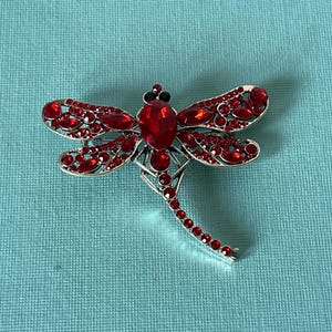 Red rhinestone dragonfly pin, dragonfly brooch, dragonflies, dragon fly pin, dragon fly pin, butterfly pins, insect jewelry, summer jewelry