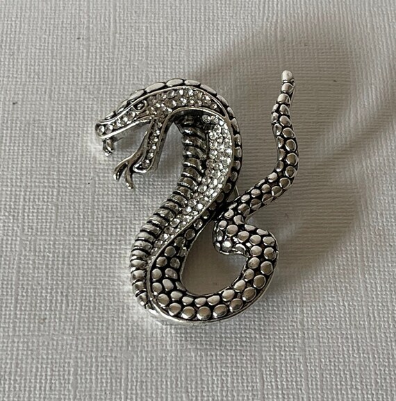 Rhinestone snake brooch, silver snake pin, snake … - image 3