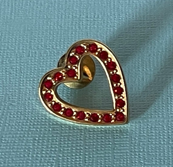 Vintage heart brooch, red rhinestone heart pin, h… - image 8