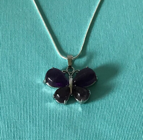 Pendentif Papillon Avec Améthyste Et Chaîne En Argent - Envoi Immédiat De France