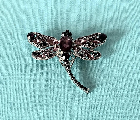 Rhinestone dragonfly brooch, purple rhinestone dragonfly pin, dragonfly jewelry, dragonflies, insect jewelry dragonfly brooch, summer brooch