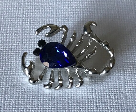 Rhinestone scorpion pin, scorpion brooch, blue sc… - image 6