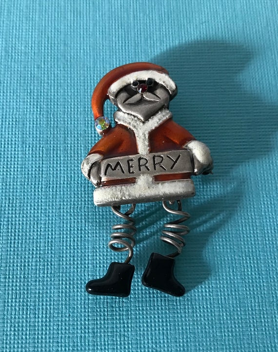 Vintage Santa Brooch, Merry brooch, movable Santa 