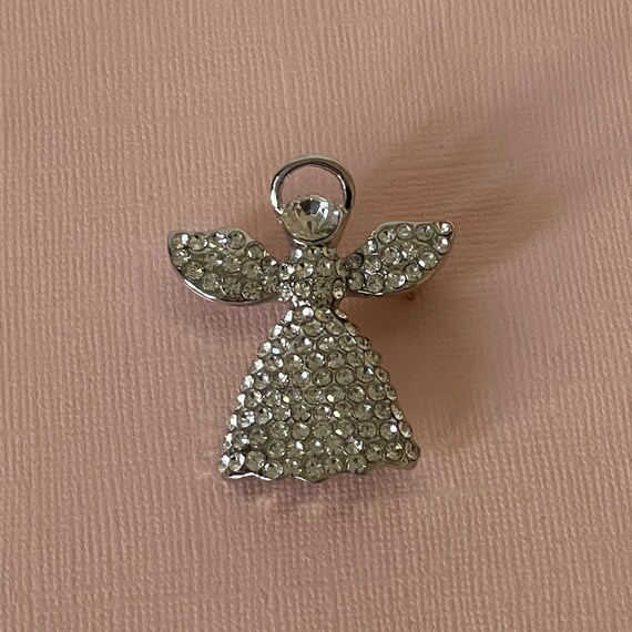 Rhinestone angel pin, guardian angel brooch, silv… - image 2