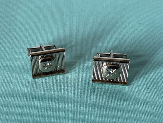Vintage cuff links, silver cuff links, blue rhinestone cuff links, gifts for dad, gifts for men, men's accessories, cuff links, cuff links