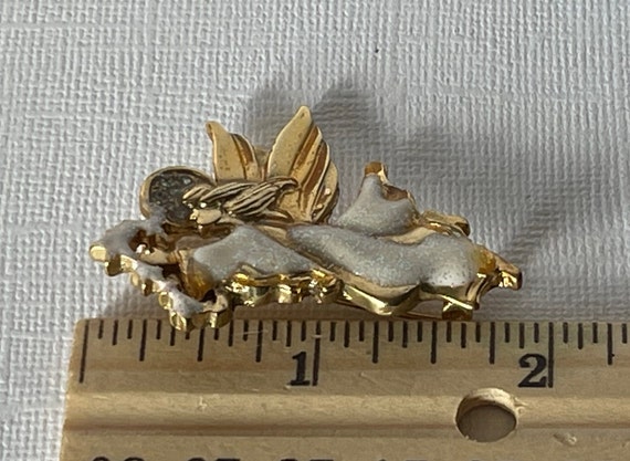 Vintage angel brooch, glittery angel pin, Christm… - image 5