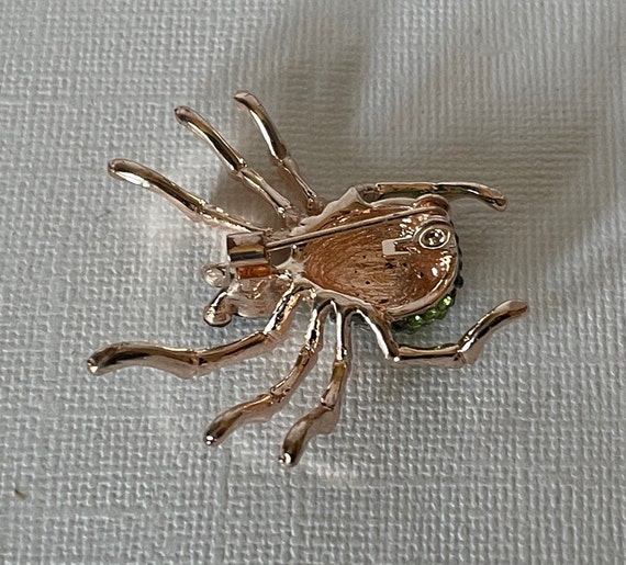 Green rhinestone spider brooch,  green spider pin… - image 5