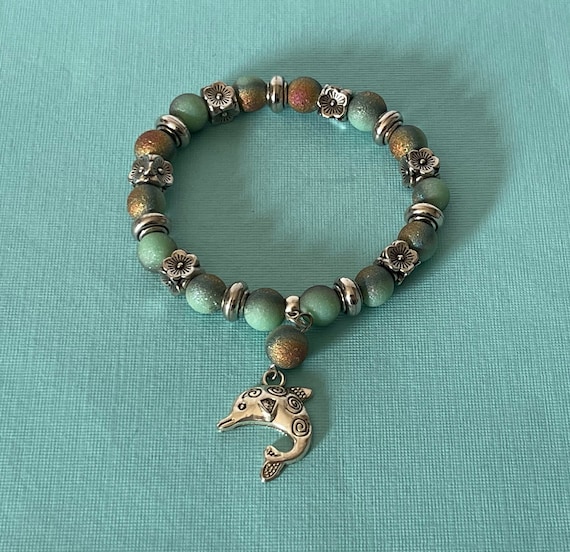 Beaded bracelet, dolphin bracelet, iridescent bea… - image 1