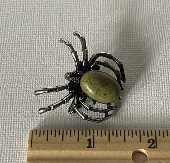 Jasper spider brooch, tarantula pin, green jasper… - image 4