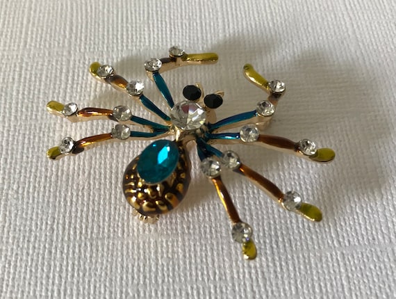 Rhinestone spider brooch, blue rhinestone spider p