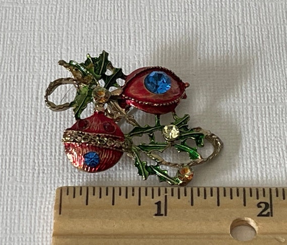 Vintage ornament brooch, rhinestone Christmas orn… - image 4